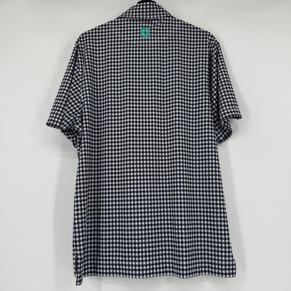 FootJoy FJ Mens Gingham Checkered Short Sleeve Golf Polo Shirt Black White Small - Picture 2 of 5